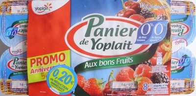 Panier de Yoplait (0 % MG, 0 % Sucres ajoutés) - (Cerise, Fraise, Framboise, Mûre) 8 Pots