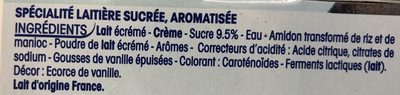 Vanille ingredients label