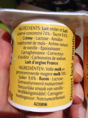 Desserts lacté vanille chocolat ingredients label