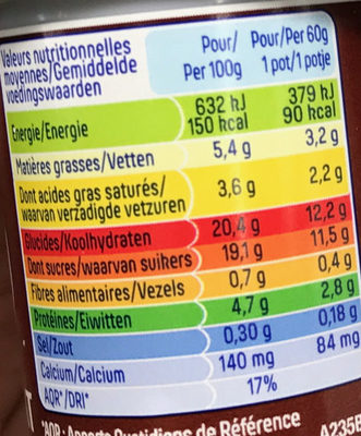 Desserts lacté vanille chocolat nutrition facts table