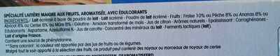Spécialité laitière maigre aux fruits, aromatisé, avec édulcorants ingredients label