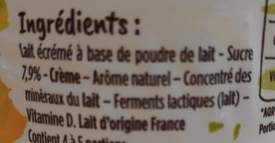 Yaourt à boire sucré aromatisé ingredients label