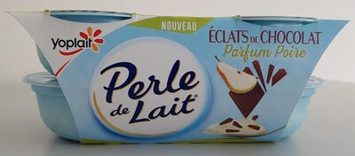 Spécialité laitière sucrée à la poire, aromatisée, aux copeaux de chocolat