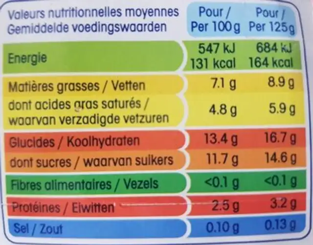 Perle de lait vanille nutrition facts table