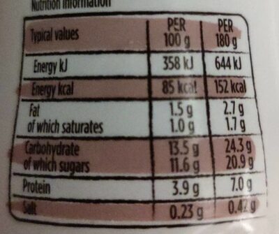 Yop chocolate nutrition facts table