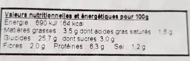 Baguette saveur italienne ingredients label