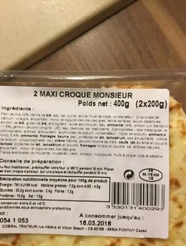 Maxi Croque Monsieur, 2x ingredients label