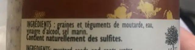 Moutarde a l'ancienne ingredients label