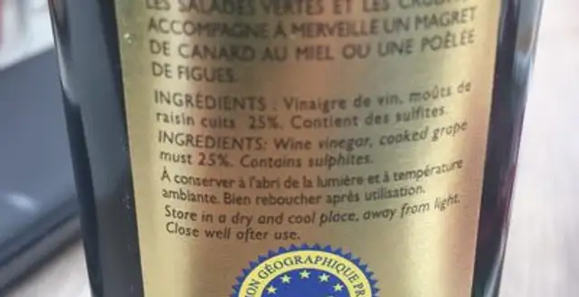 Vinaigre balsamique de Modène ingredients label