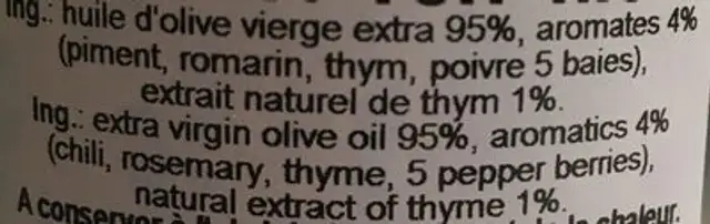 Huile pimentee ingredients label