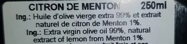 Bid. Groen Olijfolie Citroen ingredients label