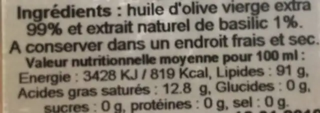 Huile d'olive ingredients label