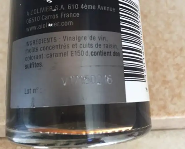 Spray Glas Balsamico Wijnazijn ingredients label