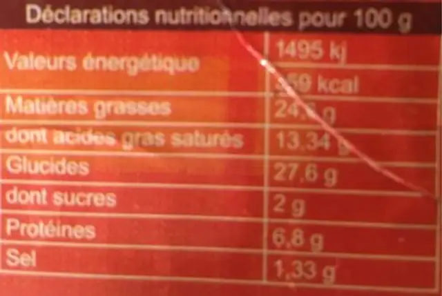 Patés Cochon Premium nutrition facts table