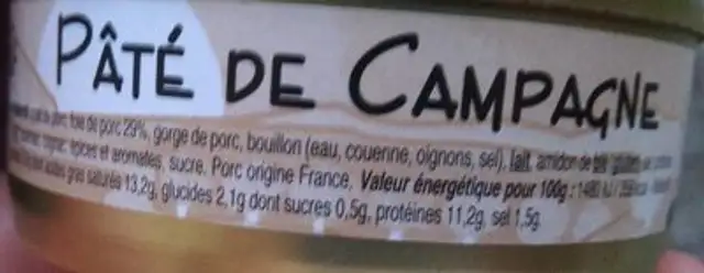 Pâté de campagne nutrition facts table