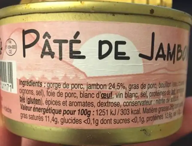 Pate de jambon TEYSSIER ingredients label