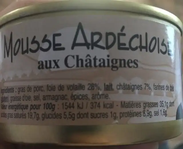 Mousse ardéchoise aux chataignes ingredients label