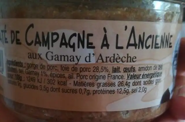 Pâté de campagne ingredients label