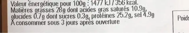 Montagnard saucisson de l'Ardèche nutrition facts table