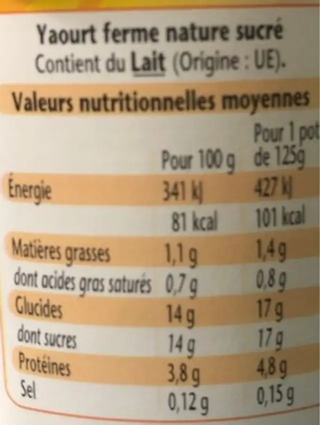 Yaourt ingredients label