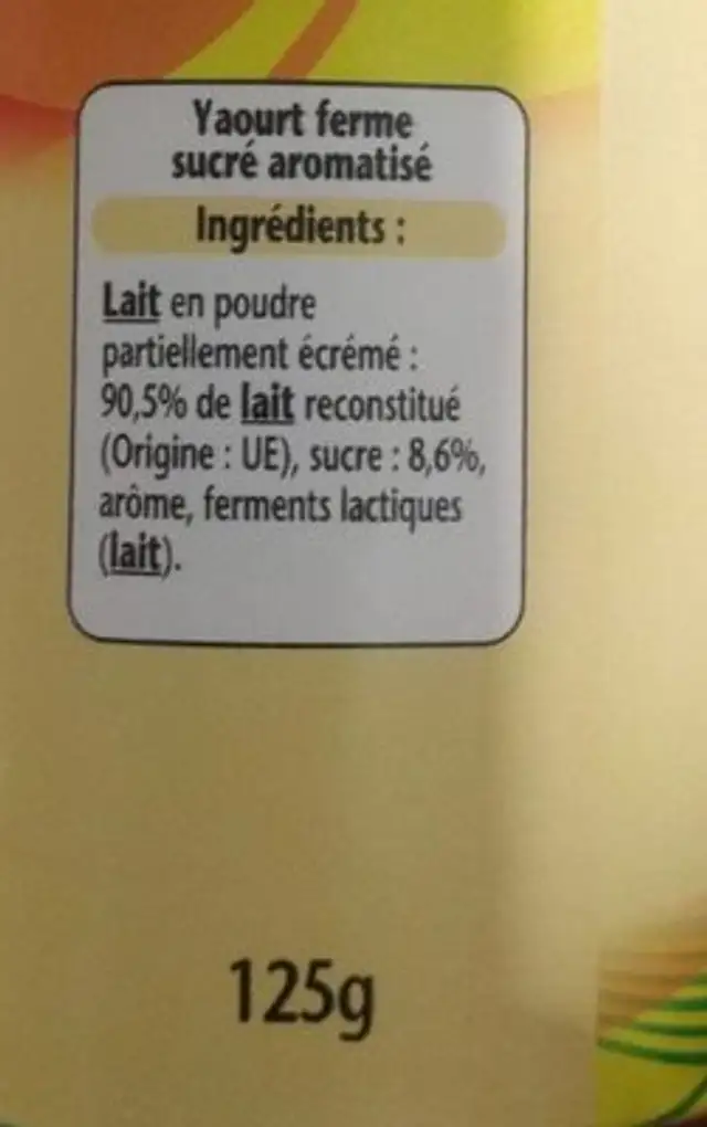 Yaourt saveur vanille ingredients label