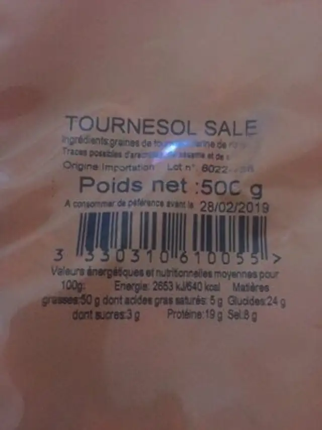 graine de Tournesol salé ingredients label