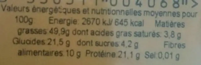 Amandes décortiquées ingredients label