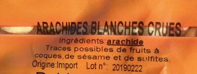 Amandes blanches crues ingredients label
