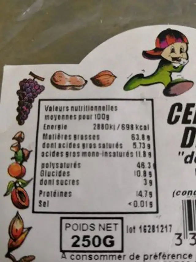 Cerneaux De Noix de France ingredients label