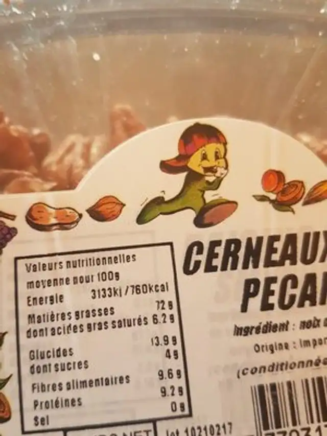 Cerneaux de pecan ingredients label