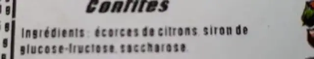 Lamelles de citron ingredients label