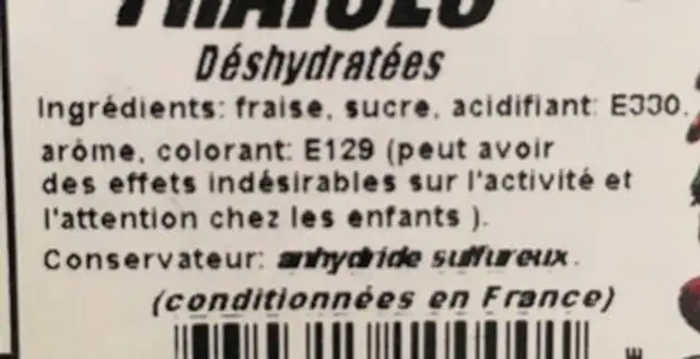 Fraises deshydratees ingredients label
