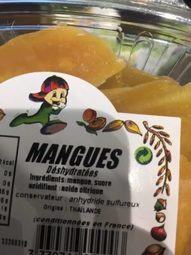 Mangues déshydratées ingredients label