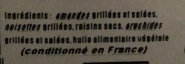 Melange apéritif ingredients label