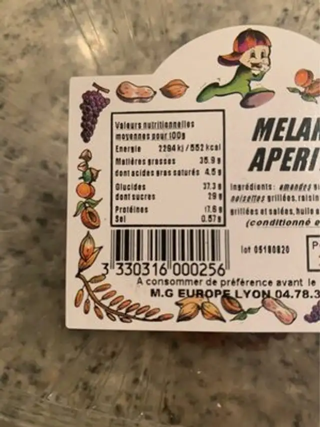 Melange apéritif nutrition facts table