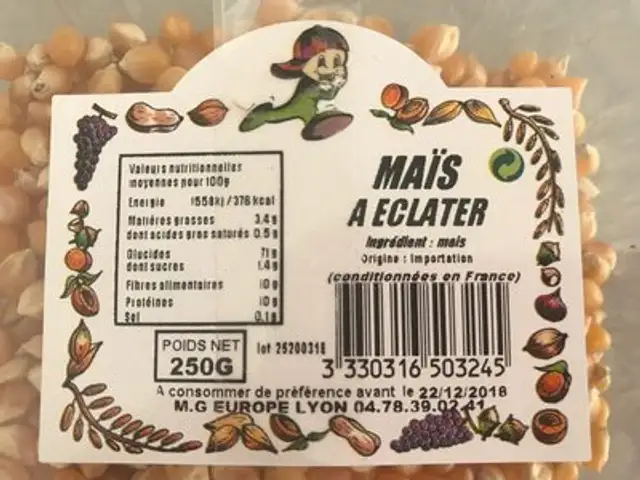 Maïs à éclater ingredients label
