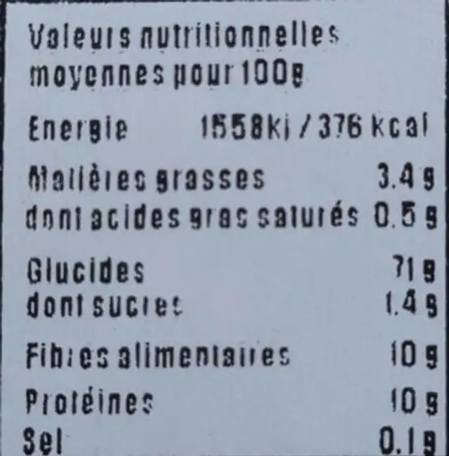 Maïs à éclater nutrition facts table