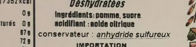 Pommes déshydratées ingredients label