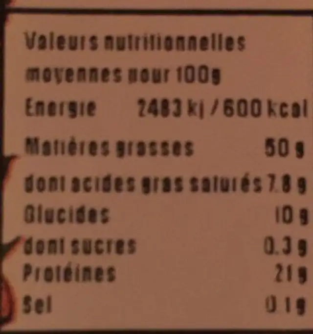 Graine de sesame ingredients label