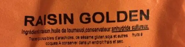 Raisin golden ingredients label