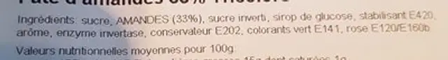 Pâte d'amandes tricolore ingredients label