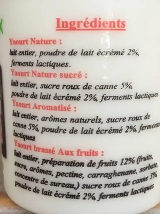 Yaourt de la Ferme Moinier ingredients label