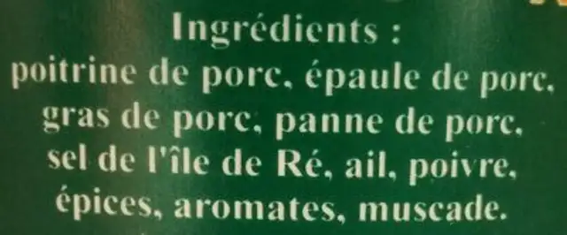 Grillon charentais ingredients label
