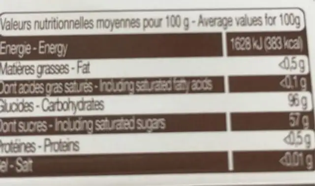 Bonbon parffum coquelicot nutrition facts table