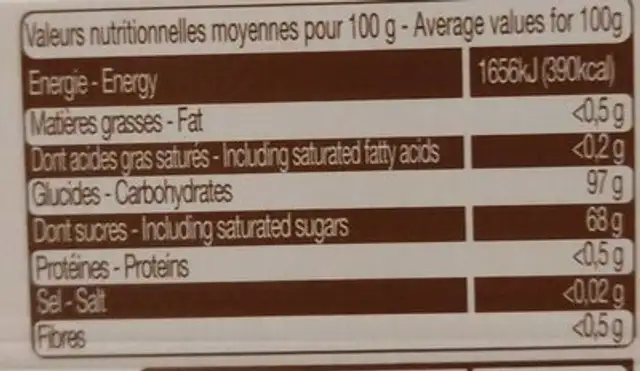 Bonbons parfum violet nutrition facts table