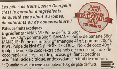 Pates de fruits exitiques ingredients label