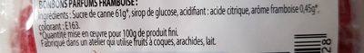 Bonbons au sucre de canne, arôme framboise, cuits au chaudron ingredients label