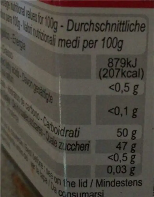 Confiture De Coing nutrition facts table