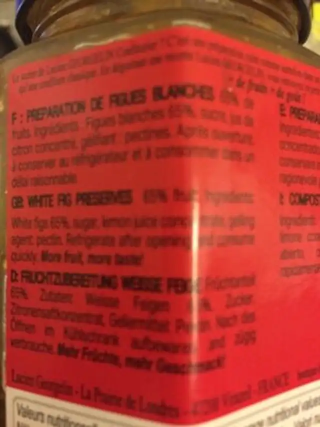 Confiture Figues Blanches ingredients label