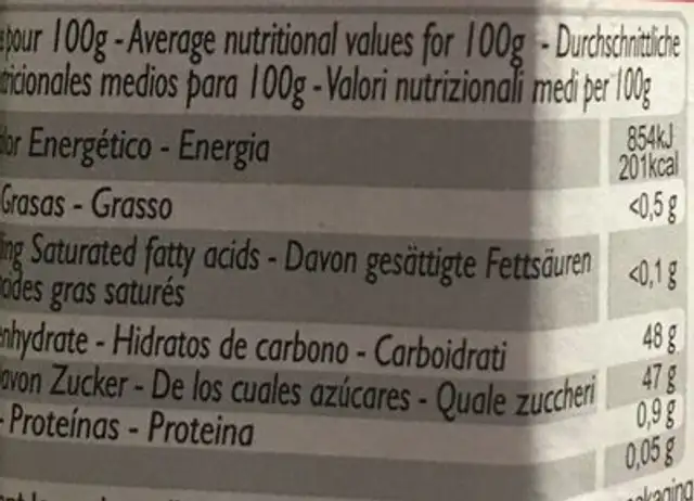 Melmelada De Cireres Negres nutrition facts table